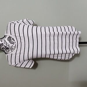 Kat & Jo white ribbed tee with black stripes